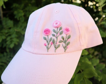 New Custom Designed White Distressed Baseball Cap with Abstract Pink Flower. Pink Custom Floral Hat – RiskyB Designs main image 4
