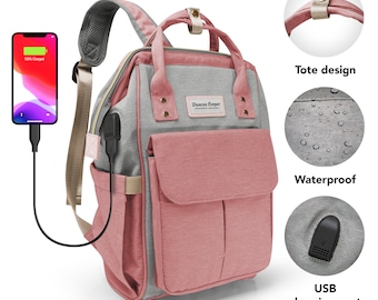 Duncan Cooper Baby Changing Bag, Diaper Bag, Nappy Backpack with Changing Mat and USB port (Pink & Grey)