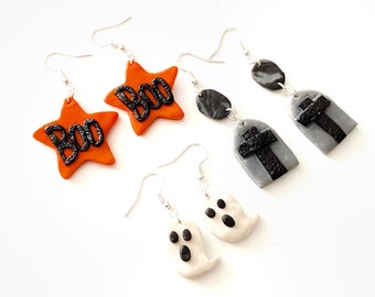 Gothic Halloween Skulls OOAK Macabre Eerie Sparkling Dichroic Lampwork Earrings Day of Dead Black Teardrop Rustic Pewter Skull Earrings