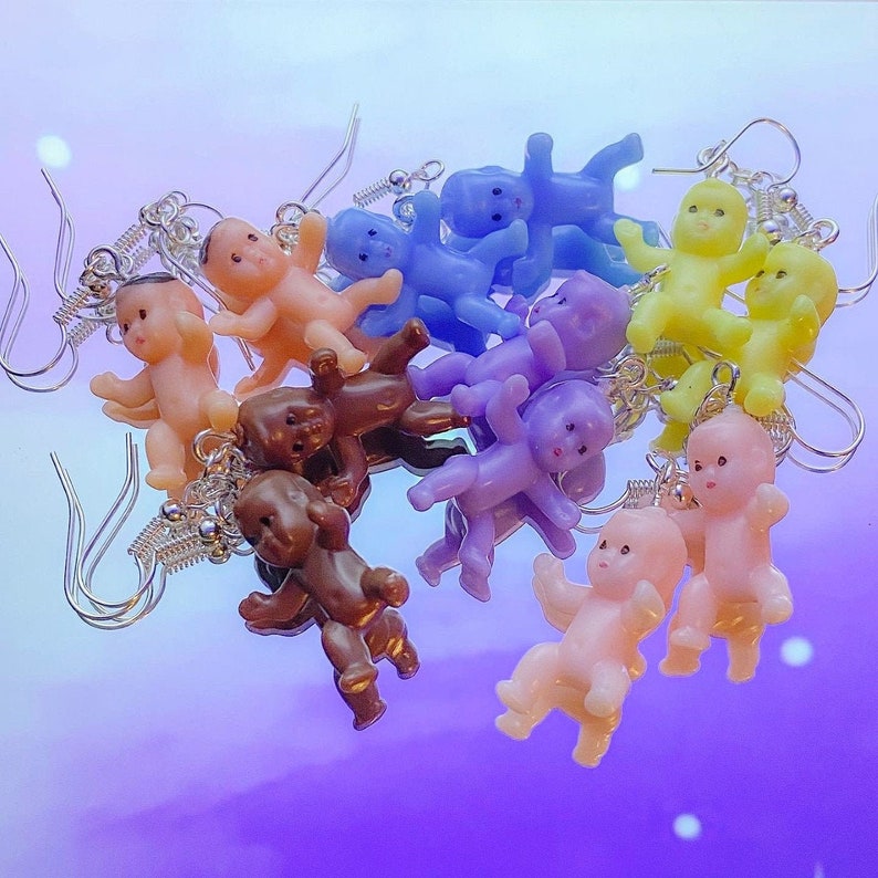 Creepy Colourful Mini Baby Doll Earrings / Punk Baby Earrings Etsy