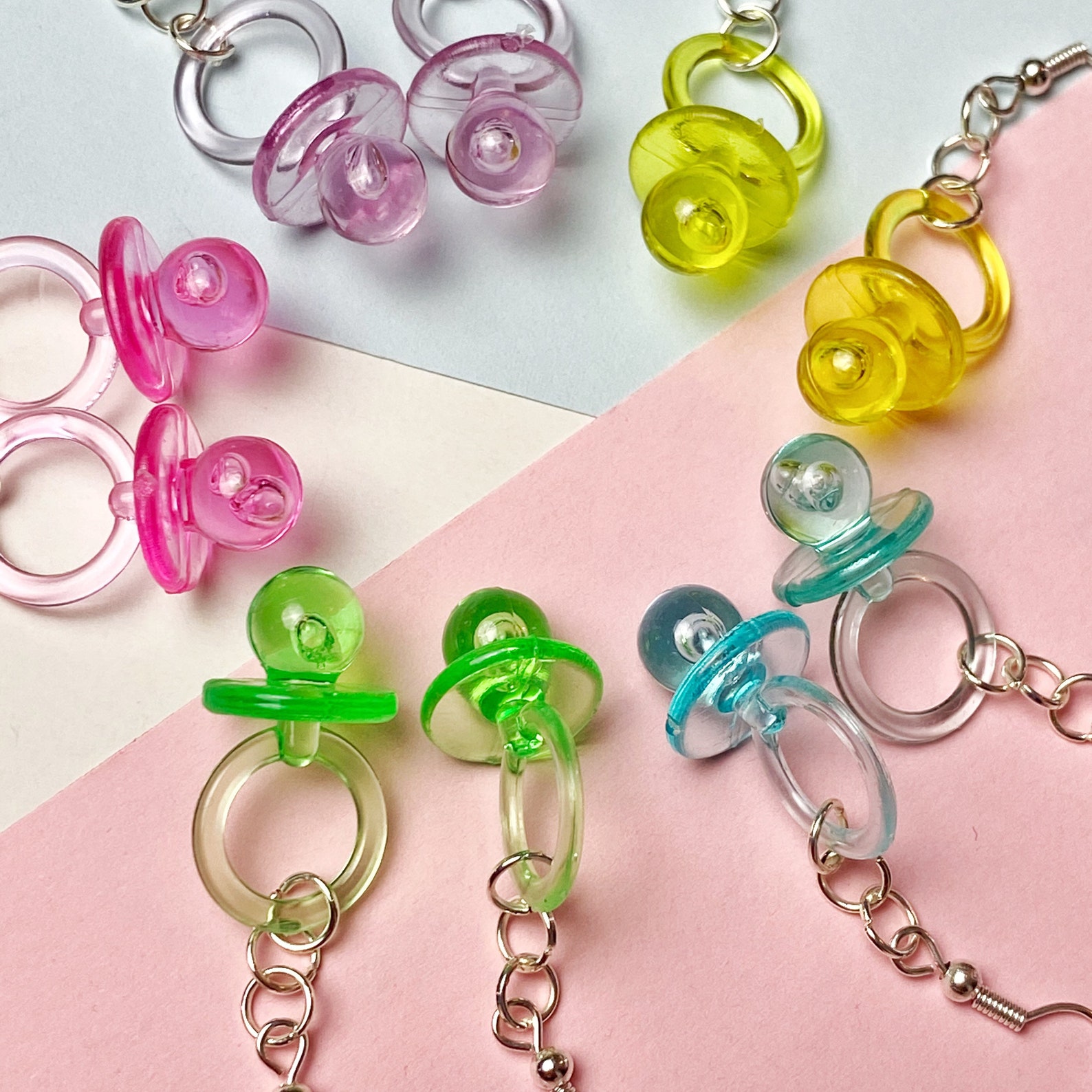 Retro Baby Dummy Pacifier Earrings // Colourful Indie Etsy