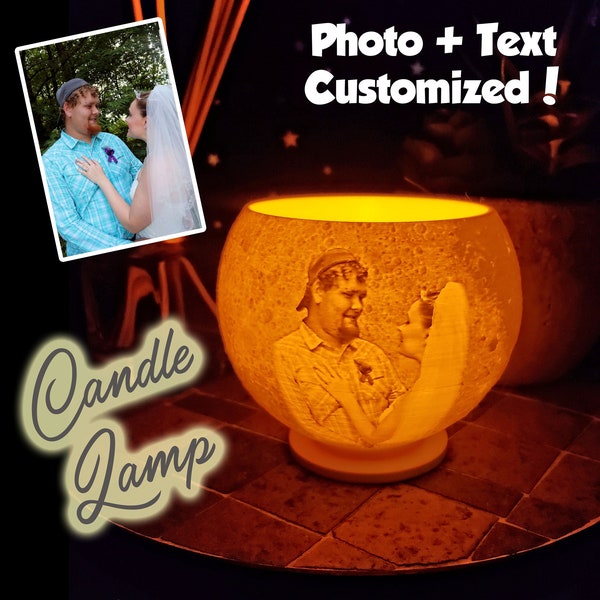 Personalized 3D Print Moon LED Candle Lamp Lithophane Photo and Text