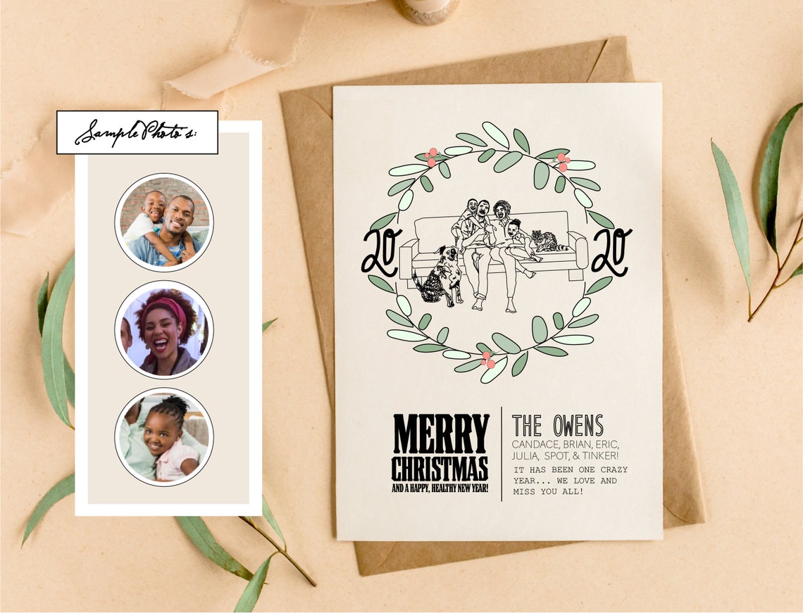 Custom Holiday Card, Family Illustration, Holiday Card, Custom Cards