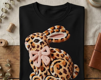 Leopard Bunny PNG with Pink Bow: Easter Sublimation Design (Digital Download)