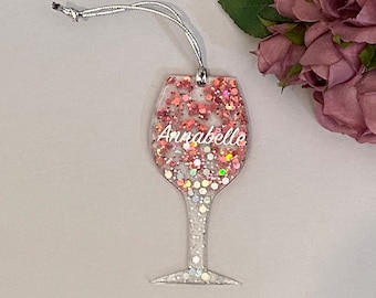 Personalised Glittered Wine Glass Hanging Decoration Christmas Birthday Gift Best Friend Present Secret Santa