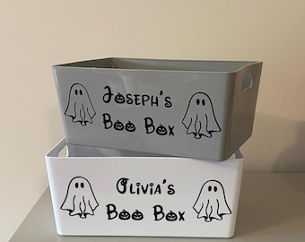 Personalised Boo Box Halloween Storage Box Boys or Girls Choice of Colour Box Grey or White