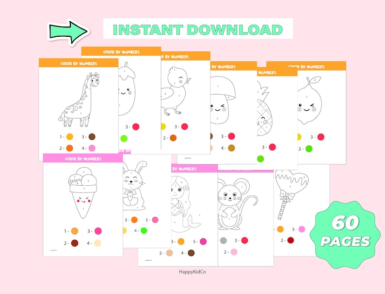 60 Printable Coloring by Numbers Pages, Preschool, Kindergarten ...