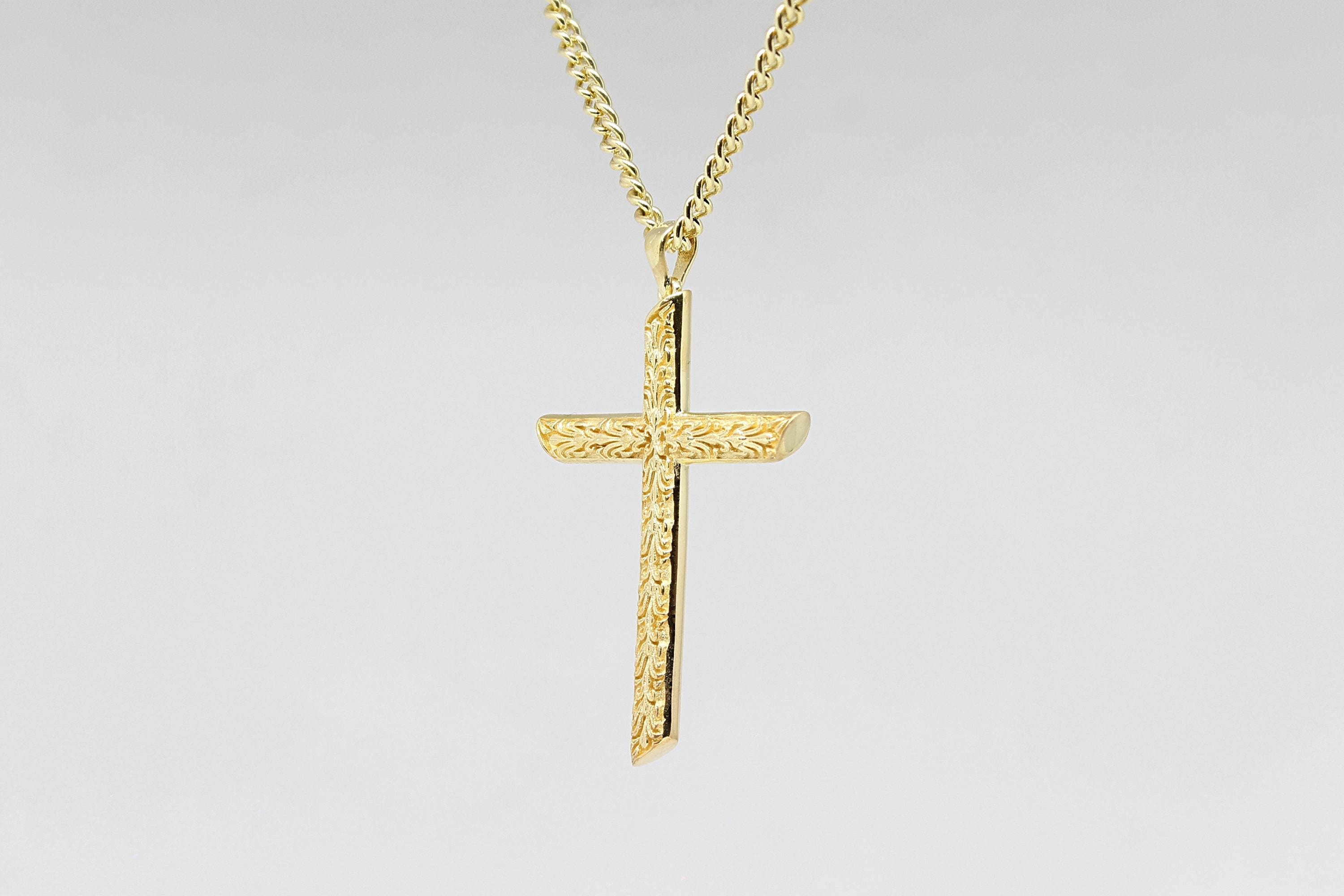 Engraved Cross Necklace Gold Color Etsy UK