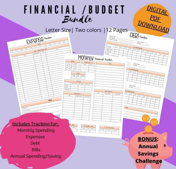 Financial Tracker | Budget Planer | Expense Debt Bills Tracker | Monthly Budget Planner | Expenses Template | Financial Template | Printable