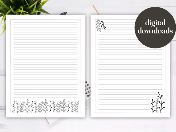 Black &amp; White Floral Lined Paper Version 3 Printable - Etsy