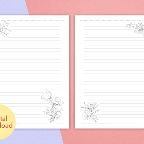 Black and White Floral Lined Paper Printable Stationery - Etsy