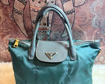 Authentic Prada Tessuto Nylon And Saffiano Leather Tote Bag