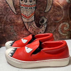 FENDI Monster Motif Leather Sneakers Size 37