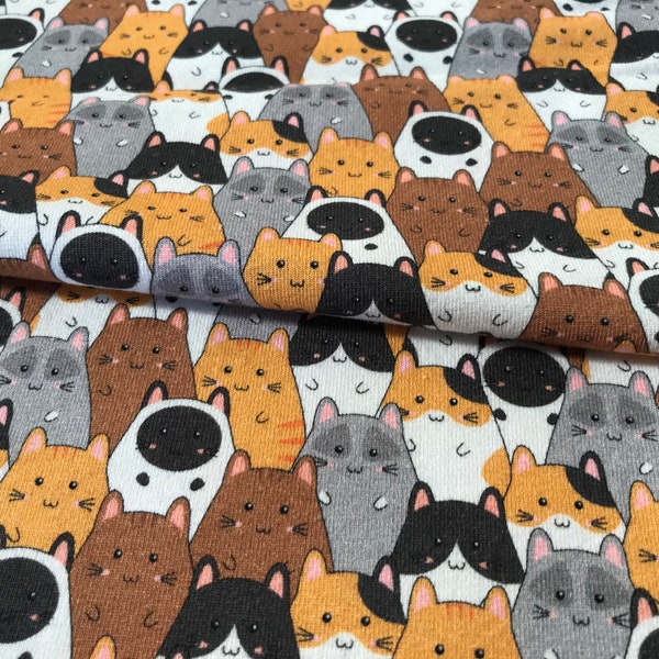 Cotton jersey fabric "So many cats!", Kangalungi design, each 19.5 x 63 inch