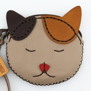 Leder-Geldbörse, Katze, handgearbeitet, echtes Feinleder
