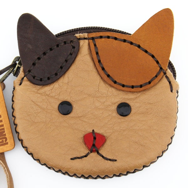 Leather purse, cat, handmade, genuine fine leather