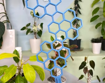 Blue 11" Hexagon Plant Trellis / Geometric 2D Moss Pole / Totem / Plant Support Stake by OrchidBox