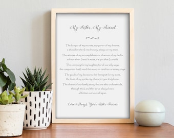 Sister Poem Print – Gift for Sister, Birthday Wall Art (Digital Download)