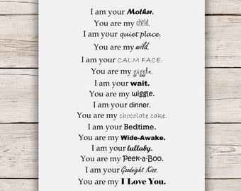 Instant Download - Poem for Baby from Mom - New Mom Gift - Nursery Decor for Newborn - Mother Poem - Digital Download- I Am Your Mother Poem