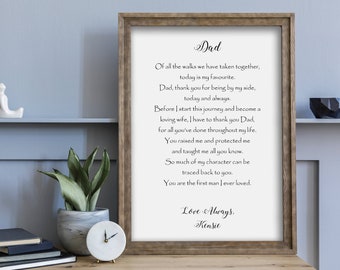 Personalized Father of the Bride Gift - Wedding Thank You Gift for Dad - Personalized Poem for Father of the Bride - Printable Dad Poem