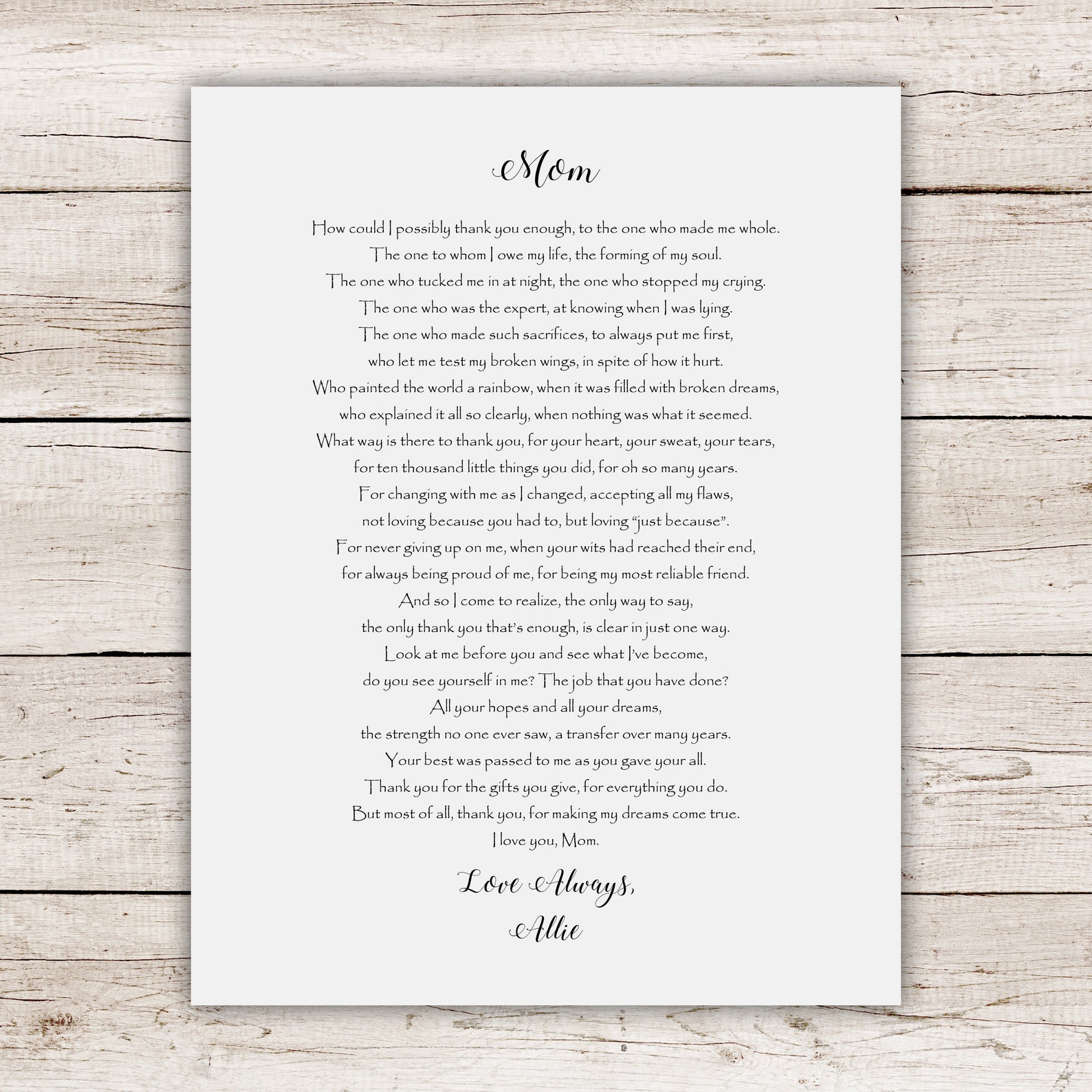 Mutter der Braut Hochzeit Gedicht DankeschönGeschenk für Mama