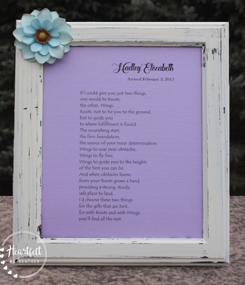Roots and Wings Poem - Nursery Wall Art - Personalized Gift for Baby ...