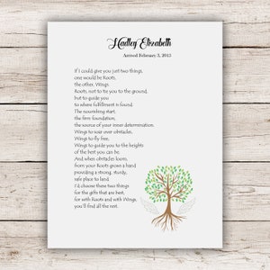 Roots and Wings Poem - Nursery Wall Art - Personalized Gift for Baby ...