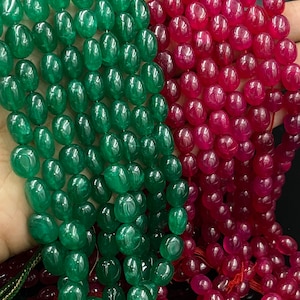 Ruby, Emerald Smooth Oval Beads, Emerald and Ruby Gemstone Quartz, Gemstone Beads, Polished Loose Beads For Making Jewelry