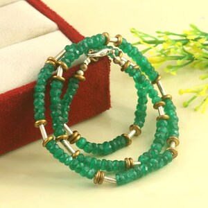 Natural Zambian Emerald Faceted Bead Necklace, AAA Quality, 17 Inch