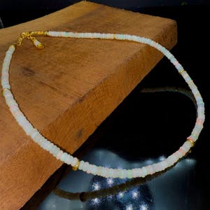 Ethiopian Opal Rondelle Beads Necklace: Multi Fire Gemstone, 3-4mm