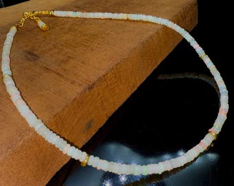 Ethiopian Opal Rondelle Beads Necklace: Multi Fire Gemstone, 3-4mm