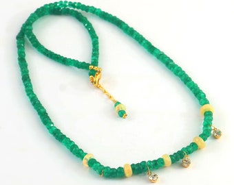Natural Emerald & Opal Beaded Necklace: Faceted Rondelle Gemstone Jewelry