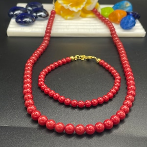 AAA+ Coral Beads Necklace And Bracelet, Red Coral Smooth Plain Rondelle Beads, Genuine Natural Coral Beaded Necklace Bracelet Gift For Her