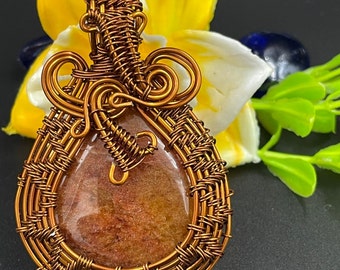 Handmade Copper Wire Wrapped Brown Jasper Pendant Necklace