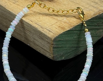 Ethiopian Opal Beaded Bracelet: Multi-Color Fire Gemstone, Adjustable