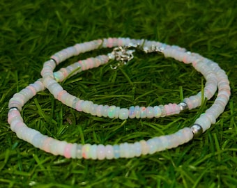 Ethiopian Opal Rondelle Beads Necklace: Multi-Fire Gemstone, 3.5-4mm