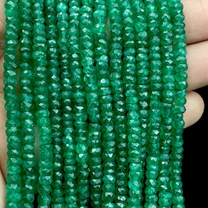 Natural Emerald Beads Strand, Green Emerald Faceted Beads, Micro Cut Rondelle Beads, Zambian Emerald Beads Strand Jewelry Making Beads Gift