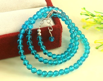 London Blautopas Kette: Facettierte Rondell Edelsteinperlen, 40 cm