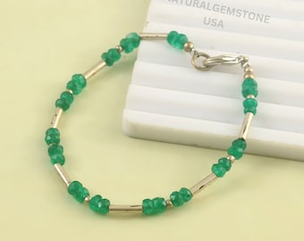 Facettierter Smaragd Rondelle Perlen Armband: Handgemachter Edelstein Schmuck