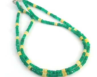 Faceted Emerald & Opal Beaded Necklace: Handmade Gemstone Jewelry