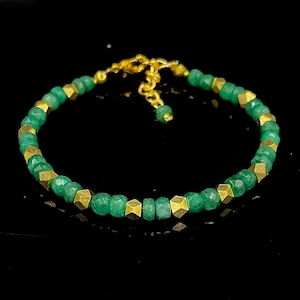 Natural Emerald Faceted Beaded Bracelet – Emerald Rondelle & Gold Beads, Dainty Gemstone Bracelet, May Birthstone Jewelry Gift