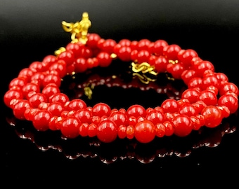Handmade Red Coral Beaded Jewelry Set: Necklace & Bracelet