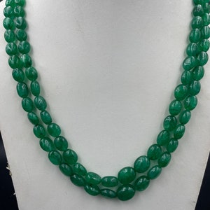 Natural Zambian Emerald Necklace: Oval Green Beads, 18 Inch