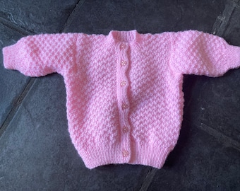 Baby Pink Baby Girls Cardigan Hand Knitted 9-12 Months