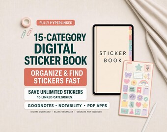 Digital Sticker Book for Goodnotes | Cotton Candy 50 Page Hyperlinked Blank Sticker Organizer | 15 Categories, Sticker Storage PDF