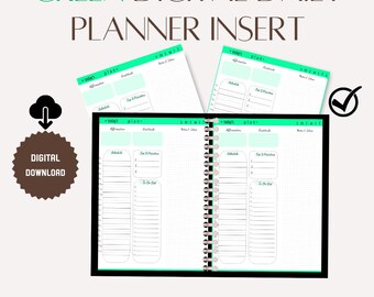 Green Daily Planner Insert: GoodNotes Productivity, Self-Care (Digital Download)