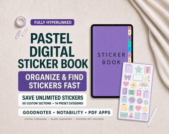 Pastel Digital Sticker Organizer for Goodnotes: Hyperlinked Blank Book