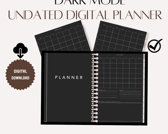 Dark Mode Undated Digital Planner: Hyperlinked Daily Journal (Digital Download)