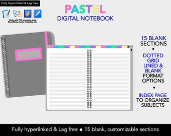 Pastel Digital Notebook with tabs, goodnotes notebook, digital journal goodnotes, digital organizer, digital notebook notability