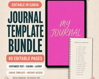 Canva Journal Template Bundle: 40 Editable Printable Pages